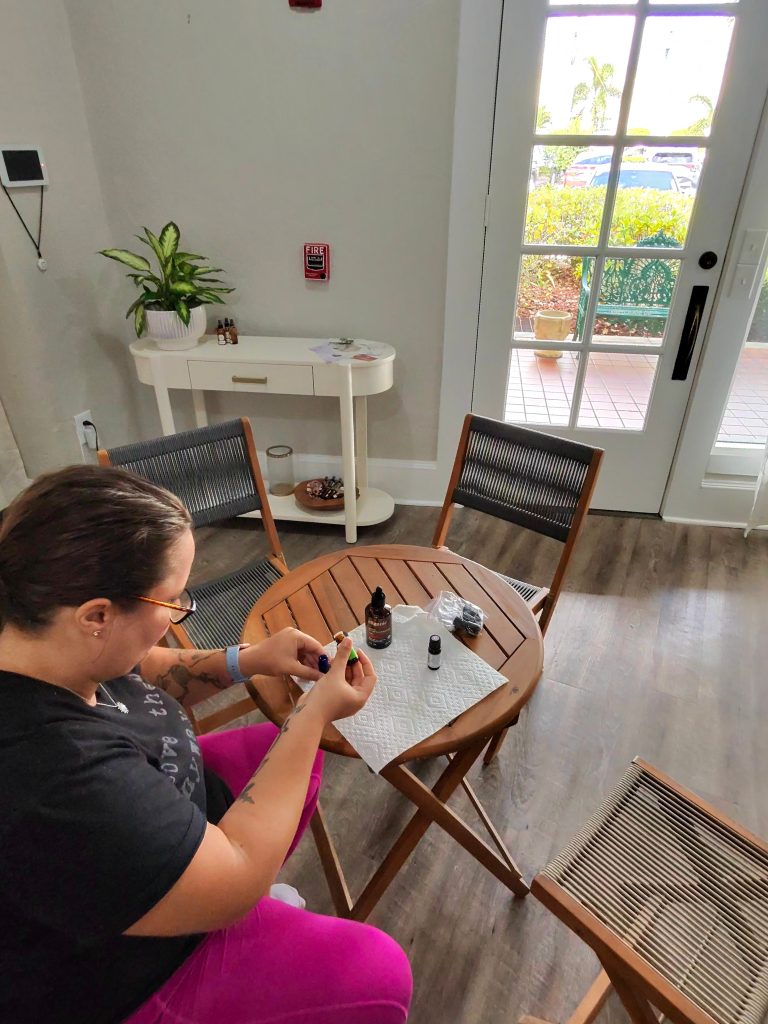Custom essential oil blending during women's retreat event